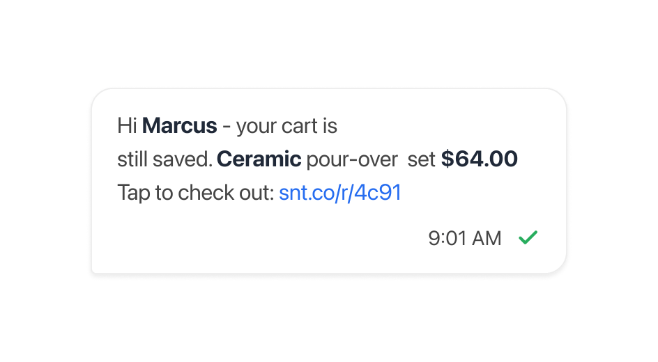 A message returning the shopper to a saved cart through a single checkout link