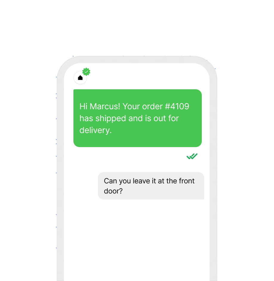 A delivered and read message with the customer reply returning to the product