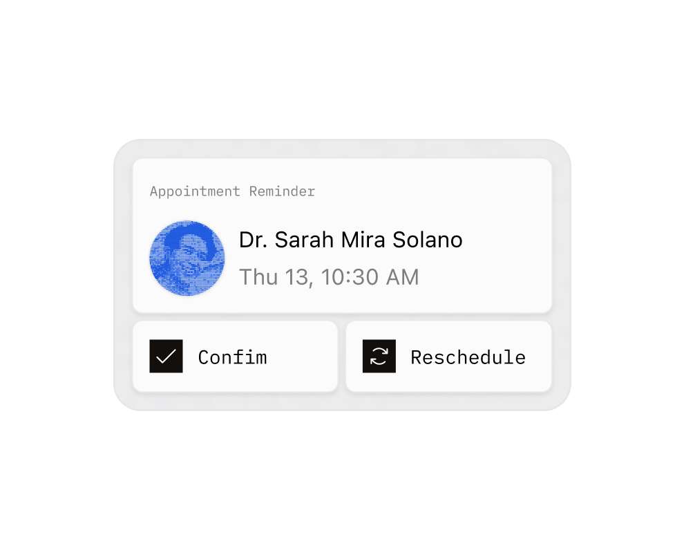 An appointment reminder with confirm and reschedule replies